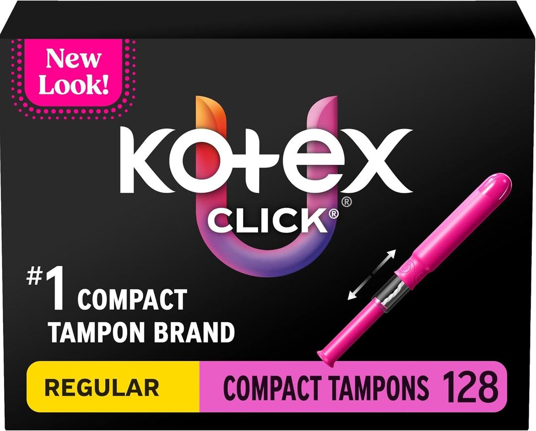 U by Kotex Click Compact Tampons, Regular Absorbency, Unscented, 128 Count (8 Packs of 16) 
