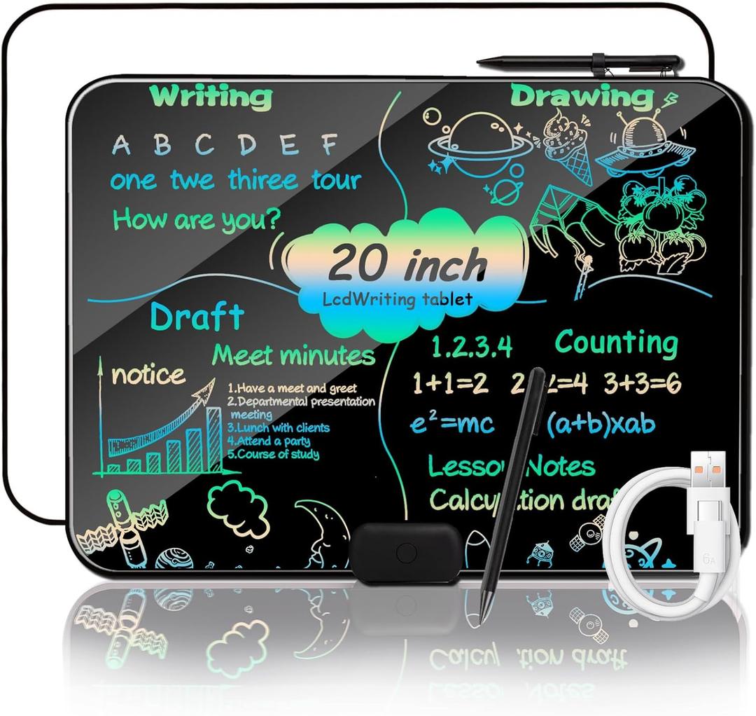 NiuTidea LCD Writing Tablet 20Inch Colorful Drawing Tablet Doodle Board, Type-C Charging Drawing Pads, Educational Learning Toddler Toys for 3 4 5 6 7 8 9 Years Old Boy and Girls Black