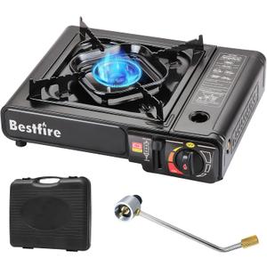 BESTFIRE Portable Dual Fuel Camping Stove - 10,000 BTU Butane and Propane Stove with Adapter & Case - Single Burner Gas Stove for Outdoor Cooking, Tailgating & Emergency