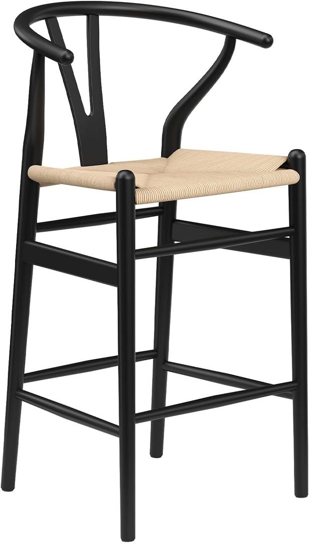 Farini Fully Assembled Wishbone Barstool,Weave Counter Height Bar Stool for Kitchen Island,Beige