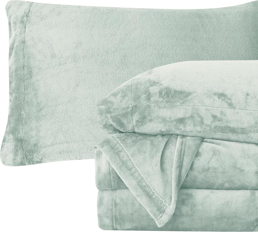 Elegant Comfort Luxuriously Soft 4-Piece Velvet Plush Flannel Sheet Set - Premium Quality - Cozy Warm, Anti-Static, Non Pilling Fuzzy Velvet Flannel Fleece Deep Pocket Sheet Set - Queen, Mint Green