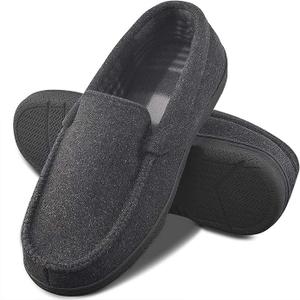DL Men's Memory Foam Moccasin Slippers Breathable Moccasin Slippers Micro Wool House Shoes Anti-Slip Sole Indoor Outdoor Size 10, Tan Gray 