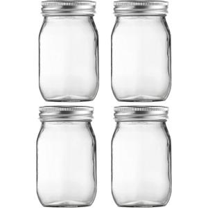 BEWAVE Glass Mason Jars, 16oz Clear Glass Jars with Lids for Sealing, Regular Mouth Canning Jars for Food Storage, Snacks, Candies, DIY Projects, 4 Pack