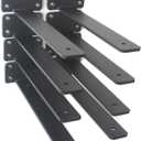 8 Pack - 10 inch Black Hidden L Shelf Bracket (1/5 Inch Thicked) Iron Floating Shelf Brackets Rustic Industrial Metal Brackets for Shelf Support