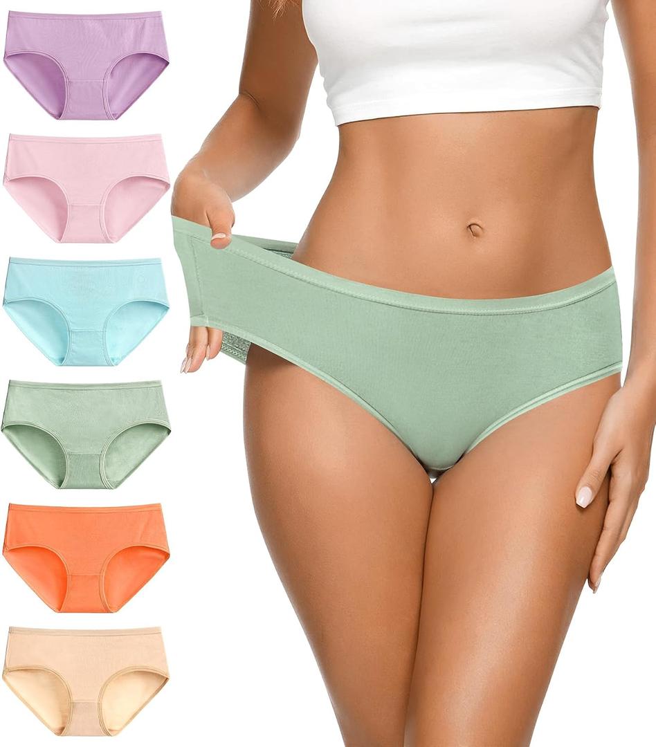 Eiggam Women's Cotton Bikini Panties,High-Cut Full Coverage Stretch Cool Underwear for Women, Smal