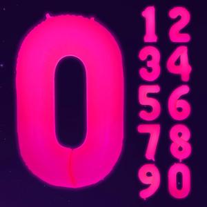 Mega-L Glow in The Dark Party Supplies, 40 Inch Neon Giant Fuchsia Number 0 Balloon for Birthday, DIY Numbers Balloons Happy Birthday Sign Photo Booth Props for Party Decorations