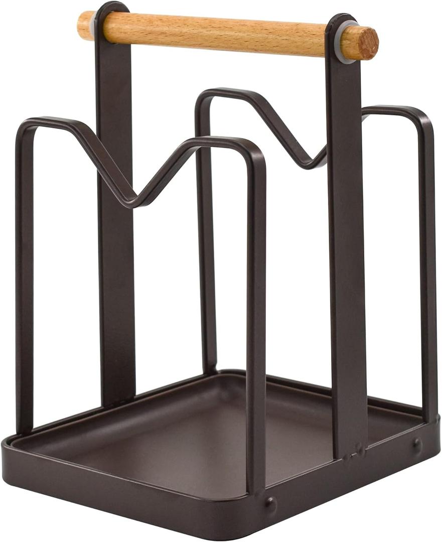 VANRA Cutting Board Organizer Metal Steel Pot Lid Holder Stand Kitchen Countertop Pot Pan Lid Rack, 2 Slots (Deep Brown)