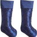 Gireshome Set of 2PCS Blue Handcraft Diamond Pintuck Body,Sequin Blingbling Decoration Cuff Christmas Stocking - 10"x18"