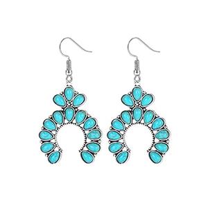Boho Turquoise Semicircle Oval Drop Dangle Earrings for Women Teen Girls Turquoise Bohemian Metal Stud Earrings Teardrop Earrings Vintage Alloy Pendant Fashion Jewelry Gifts, 1 Pair