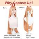 LABEAUTÉ Orange Cosplay -Power Wig + Horns for Girls Women Anime Long Straight Halloween Party Hair Wig with Cap