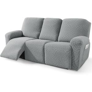 2026 Sofa Recliner Cover 5-Piece (69"-91") Super Soft Recliner Couch Covers with Big Pocket & Anti Slip Ties Stay in Place, Stretch Lazy Boy Reclining Couch Sofa Slipcover Durable Washable, Light Grey (3 Seat-Regular)
