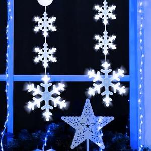 YIRHYZC Christmas Window Lights - 2 PCS Hanging Snowflake Decorations, Battery Operated Curtain Lights With Suction Cup Hook, Light Up Holiday Decor