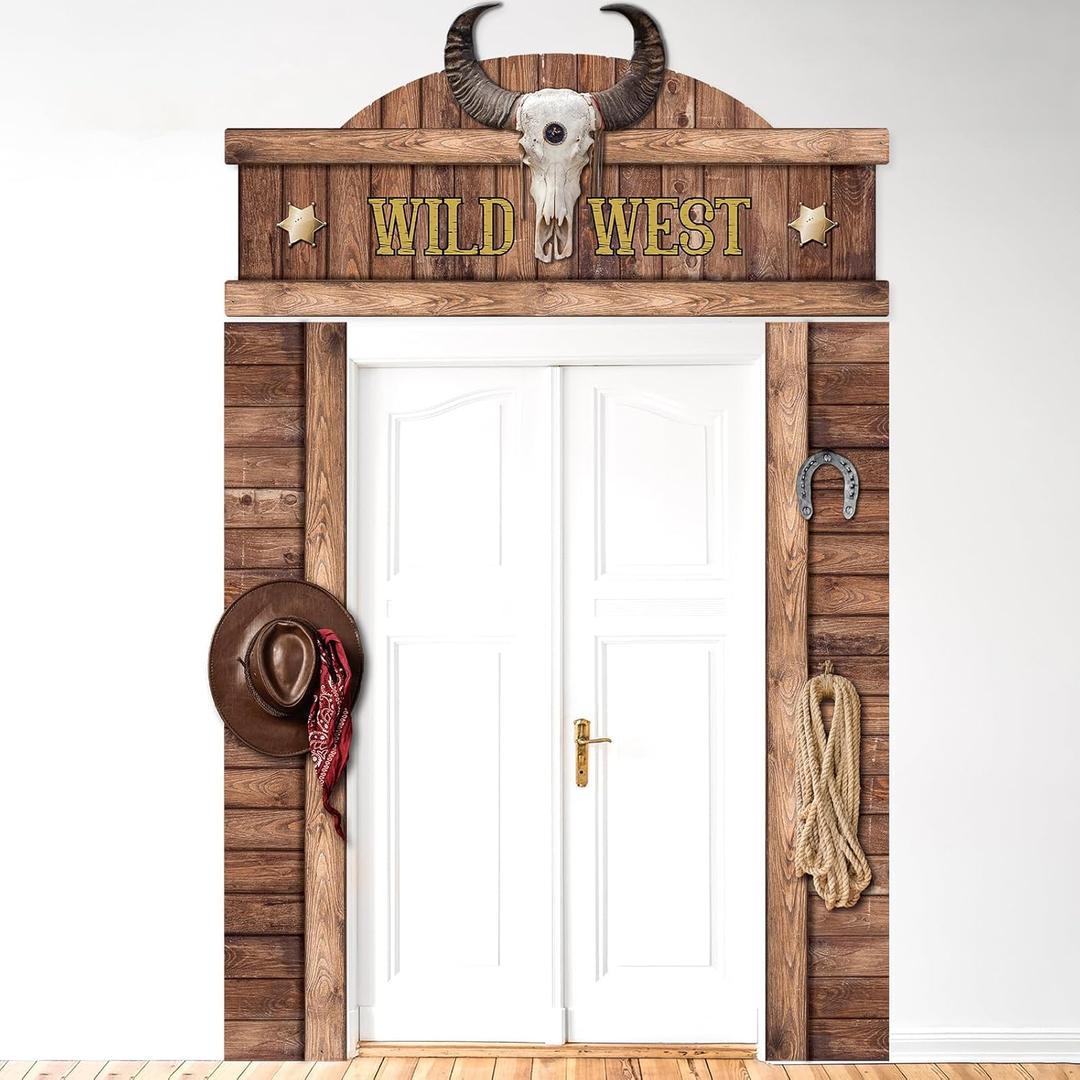 West Cowboy Party Door Decoration Wild West Party Decoration Cowboy Door Banner Hanging Supplies Western Themed Saloon Banner for Western Rustic Bar Photo Booth Props Favor