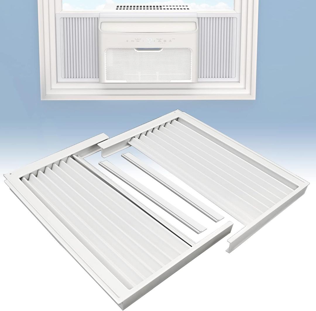 Flamorrow Window Air Conditioner Side Panels with Frame, Fits 10,000 BTU Window Air Conditioners, AC Accordion Filler Kit and Air Conditioner Curtain Replacement for Window AC Units