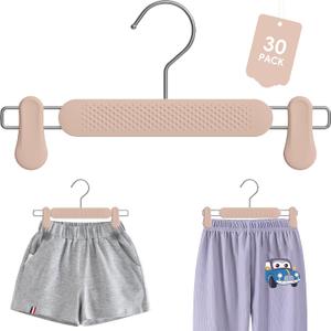 Frosted Embossing Skirt Pants Hangers with Clips for Women 30 Pack, Adjustable Heavy Duty Kids, Toddler, Children, Baby Shorts Hanger, Space Saving Non-Slip with 360 Swivel Hook (Apricot)