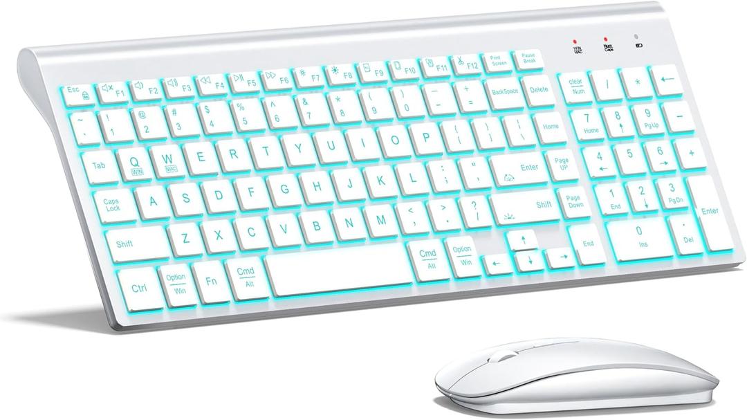 Wireless Keyboard and Mouse Ultra Slim Combo, 2.4G Silent Compact USB 2400DPI Mouse and Scissor Switch Backlit Keyboard Set, for PC/Laptop/Windows/Mac/Gaming - Matte White