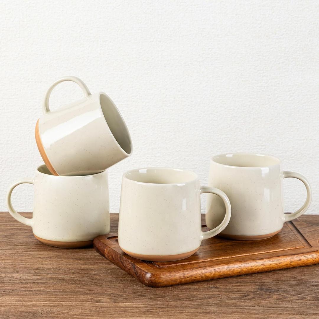 GBHOME Ceramic Coffee Mugs Set of 4, 17oz Handmade Ceramic Coffee Mugs Set with Terracotta Underside for Latte/Tea/Beer/Hot Cocoa, Dishwasher & Microwave Safe (Beige)