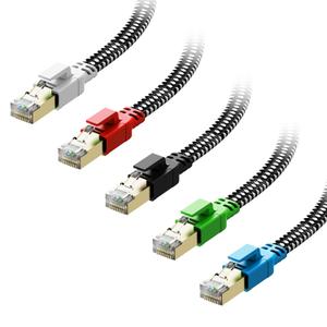 Cat 8 Ethernet Cable 3 ft 5 Pack Multi Color, Nylon Braided High Speed Heavy Duty Network LAN Patch Cord, 40Gbps 2000Mhz RJ45 Flat Internet Cable Shielded in Wall, Indoor&Outdoor for Modem/Router/PC