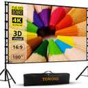Projector Screen and Stand,TOWOND 180 inch Outdoor Projector Screen 15 FT Large Projection Screen, Portable 16:9 4K HD Rear Front Movie Screen with Carry Bag Wrinkle-Free Design for Backyard Theater