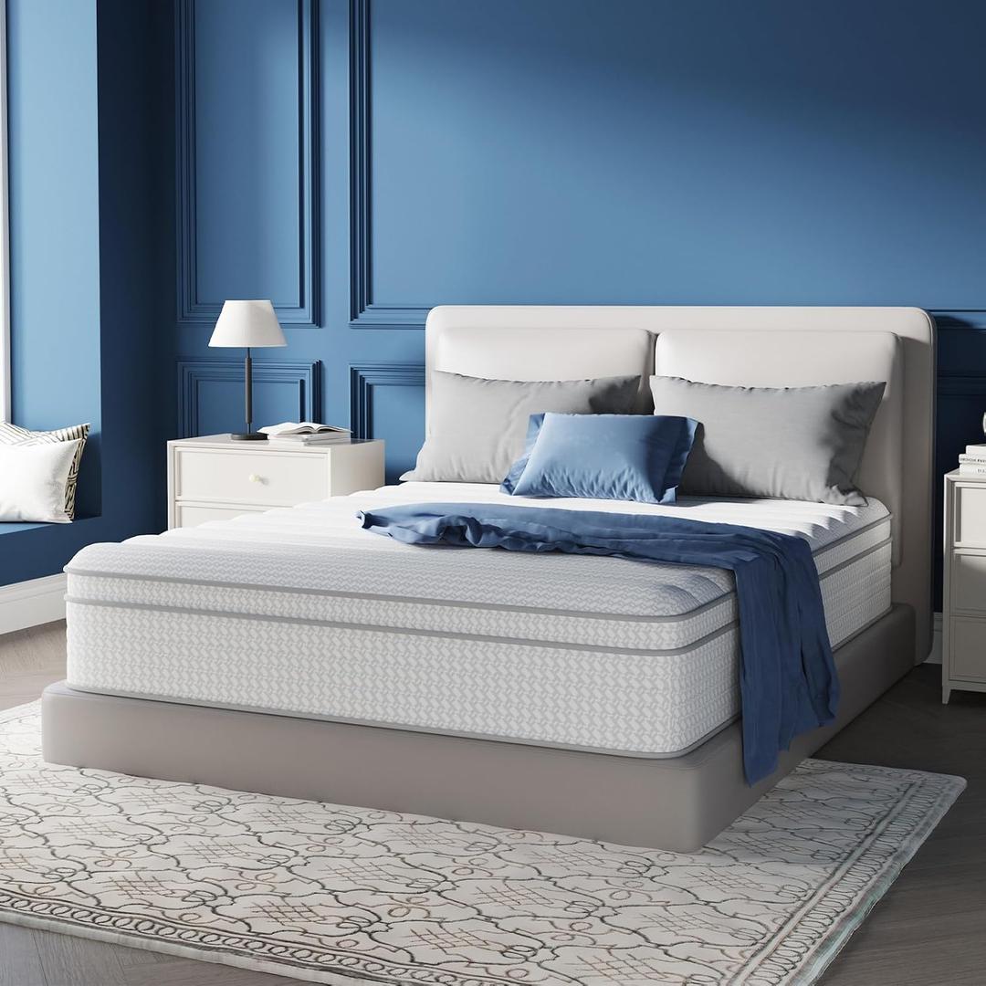 Avenco Queen Mattress 12 Inch in a Box, Queen Size Medium Plush Mattresses with Pocket Spring Smarts Coil Hybrid Colchones for Pressure Relief, CertiPUR-US Certified