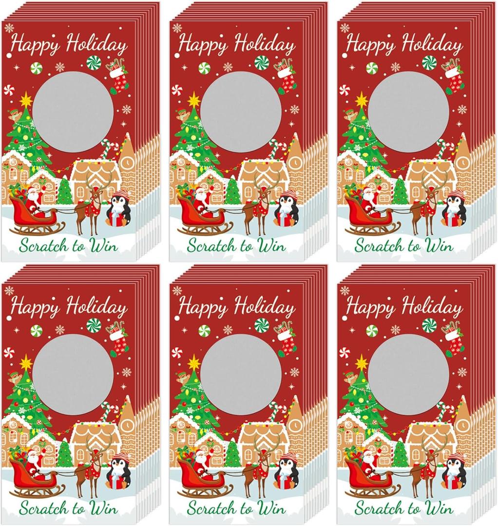 60 Pieces Christmas Scratch Off Cards Stickers Xmas Party Games Xmas Blank Gift Certificate for Festive Raffle Tickets 3.5 x 2.1 inch Christmas Theme Party Favors Games Supplies