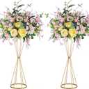 Sziqiqi Gold Geometric Centerpiece Metal Wedding Flower Stand, 27in, 2Pcs