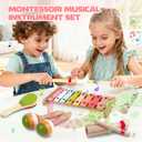 Baby Musical Instruments - Montessori Wooden Musical Toys for Toddlers 1-3, Xylophone Maracas Tambourine Percussion Set, Kids Preschool Music Learning Toys, Educational Birthday Gifts (Rainbow)