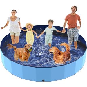 97" Foldable Dog Pool Kiddie Swimming Pool, Plastic Non-Slip Hard Shell Kids Wading Pool, Large Portable Collapsible Pet Puppy Bathing Tub, Heavy Duty - Family Size, 8 ft x 16 inch.D - 5XL