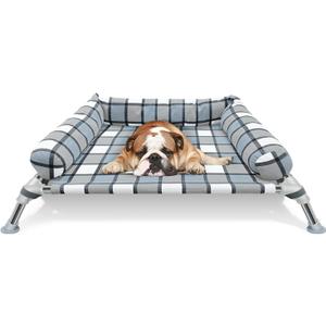 Elevated Raised Dog Bed Cot - Cooling Raised Dog Beds with Bolster Portable Washable Pet Cot Bed with Metal Frame Dogs Hammock Bed for Indoor & Outdoor Small