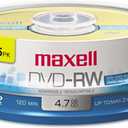 Maxell Dvd-Rw Rewritable Disc, 4.7 Gb, 2x, Spindle, Gold, 15/pack