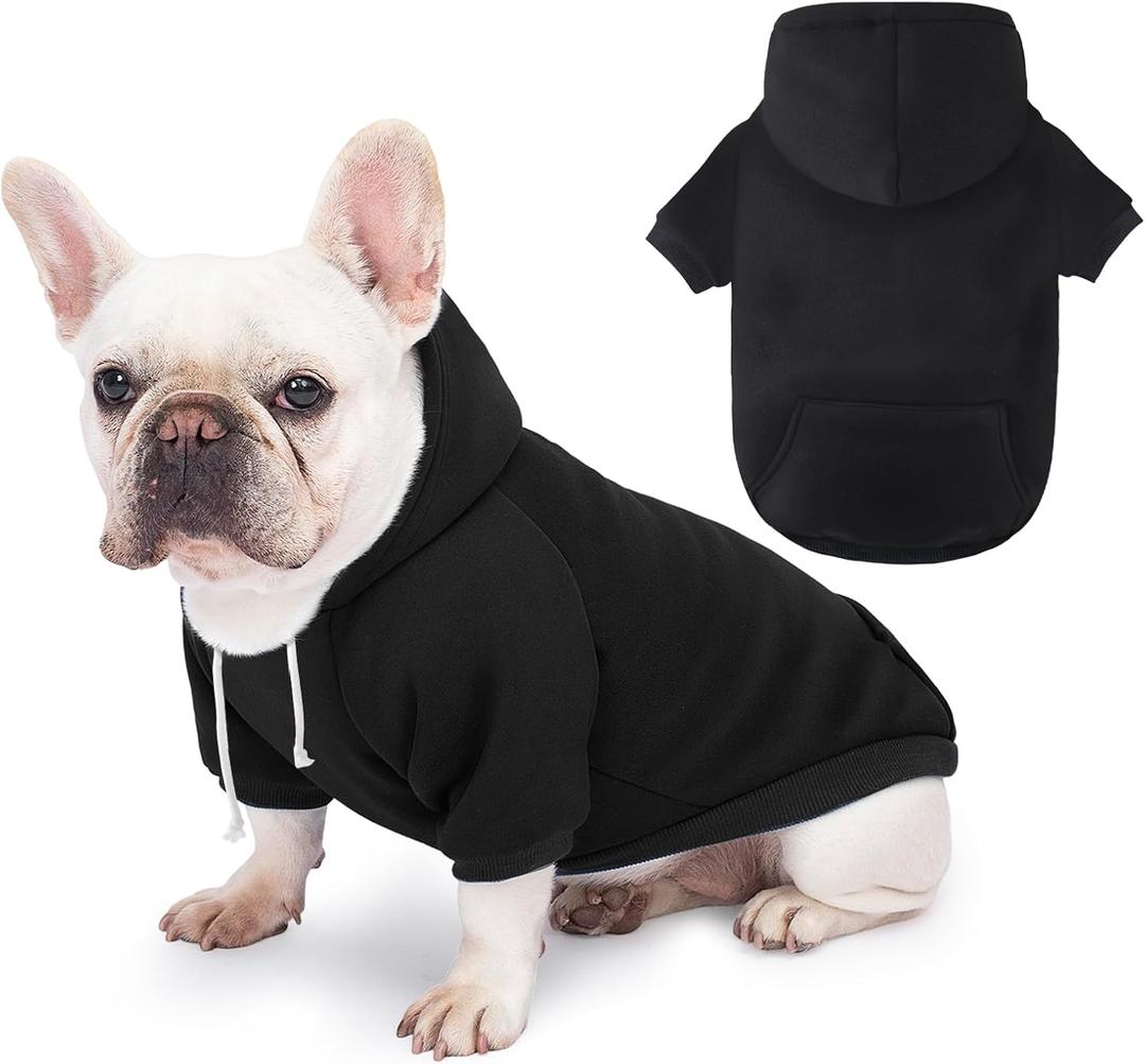Dog Basic Hoodie Soft Dog Clothes Cold Weather Sweaters for Medium Large Dogs Cozy Fabric Warm Sweatshirt with Leash Hole (Black, M (Back: 16.54",Chest: 22.05", Neck: 16.54")) (Medium (10-20 lbs))