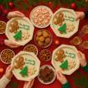 Perfectware Disposable Wooden Christmas Plates, 10.2 Inch Octagon Shape, Be Merry and Bright Green Print, 25 Count