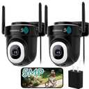 ZUMIMALL 2K 3MP Wired Outdoor Camera, 2.4G/5G WiFi Security Camera, 24/7 Recording, AI Motion Detection, Cloud & SD Card Storage, 2-Way Audio, 360° PTZ Auto Tracking, Work with Alexa - 2-Pack (Black)