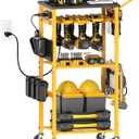 Power Tool Organizer Cart with Outlets, Rolling Carts with Wheels, Screw Driver and Drilll Utility Storage Shelf, Tools Battery Holder, PD&USB Ports, Small Workbench for DIY & Workshop Use