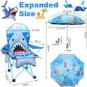KABOER 2 Pcs Kids Shark and Dinosaur Pattern Outdoor Folding Camping Chair with Cup Holder and Carrying Bag and 2 Umbrellas for Beach Picnic Camping Travel Lawn, 14 inches x 14 inches x 30 inches