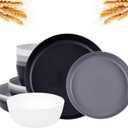 EI 12pcs Wheat Straw Plates, Wheat Straw Dinnerware Set, Plate and Bowls Sets, Plastic Plates Reusable-White, Black, Grey, Dark Grey, Dinner Plate Set of 4 Kitchen, Picnic