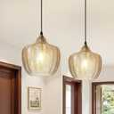 Amber Glass Pendant Lights Kitchen Island 2 Pack Gold Hanging Ceiling Light, 9.45 inch