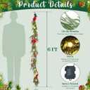 VIHOSE 6 ft Christmas Flocked Norfolk Pine Garland, Luxury Real Touch Garland with Lights, Glitter Red Poinsettia, Bows & Balls, Battery Operated Prelit for Xmas Mantel Stair Railing Home Decor