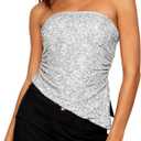 Women Sequins Tube Tops Sexy Strapless Sparkly Split Hem Vest Shiny Glitter Night Out Bandeau Tops Clubwear Crop Tops, Small