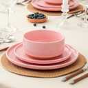 Ruxmirae 24 Piece Dinnerware Set, Dual Glaze Stoneware Plates and Bowls Sets, Modern Dinner Plate, Salad Plate, Cereal Bowl, Dish Set for 8, Microwave and Dishwasher Safe, Pink