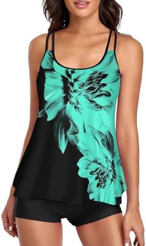 Urchics Womens 2025 Tankini Swimsuits Tummy Control Flowy Swimwear Two Piece Bathing Suits Swim Tank Top with Boyshorts, XL