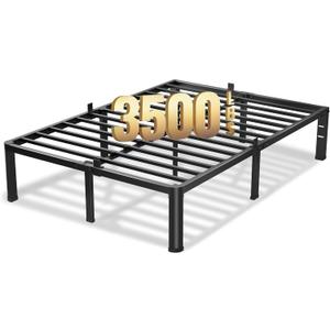 14 Inch Queen Bed Frame, 3500Lbs Heavy Duty Metal Platform with Round Corner Legs Mattress Slide Stopper, Steel Slat Support No Box Spring Needed, Noise Free, Non-Slip, Easy Assembly