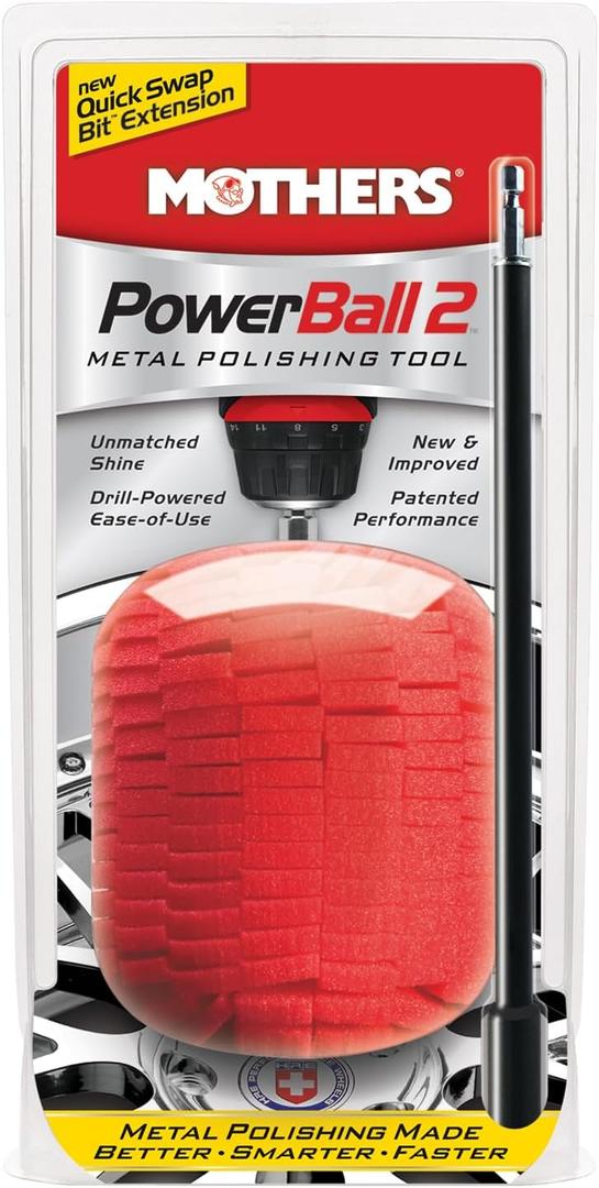 Mothers PowerBall 2, Polishing Tool with 10 Quick Swap Bit Drill-Powered, Polishes Deep-Dish Wheels & Tight Areas with Ease, Delivers Fast & Unmatched Shine (05143)