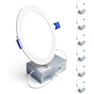 Ensenior 6 Pack 6 Inch LED Recessed Light, Dimmable, 6000K Clear White, 1200LM High Brightness, 12W 120V, Damp Rated, Ultra-Thin Canless Wafer Ceiling Light - ETL & FCC & IC