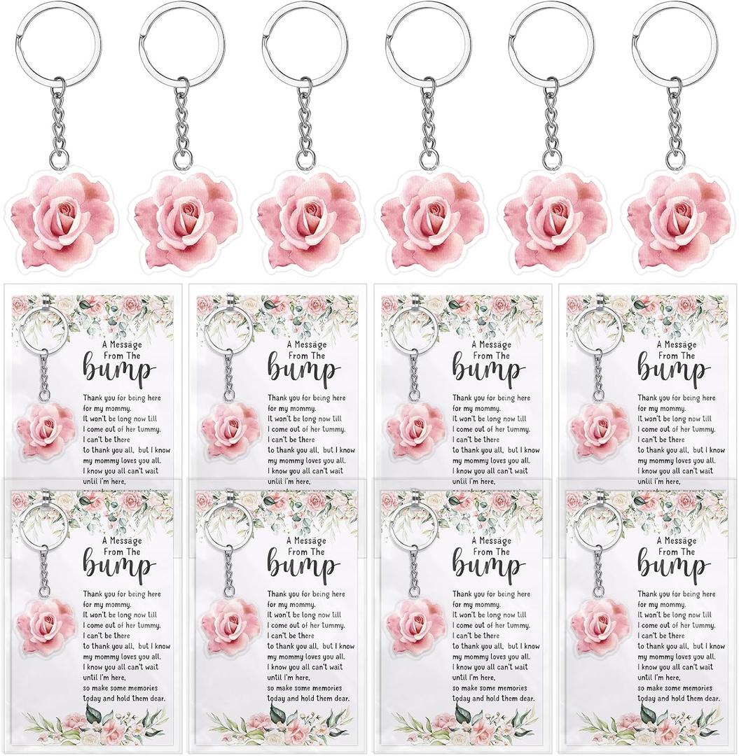 Landical 25 Sets Floral Baby in Bloom Baby Shower Party Gifts for Guest 25 Acrylic Keychains 25 Thank You Cards for Baby Shower Gender Reveal Party Favors