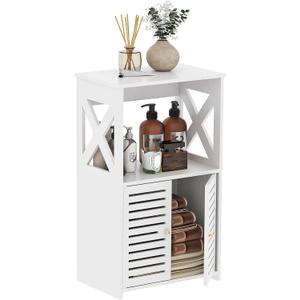 BYFU Bathroom Storage Cabinet, 3-Tier Small Floor Cabinet Freestanding Organizer with Door and Shelf for Living Room Hallway Kitchen Small Space, White