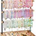 Emfogo Jewelry Organizer Stand, 5 Layer Wood & Metal Bracelet Holder with Necklace Holder Pole, Large Capacity Jewelry Display Holder for Bracelets Necklaces Rings Watches Scrunchies (Rustic Brown)