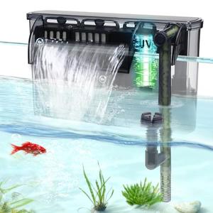 Large Hang on Back Aquarium Filter 264GPH for 40-100 Gal. Fish Tank, w/ U-V Light Surface Skimmer 13-Stage Filtration Suspension Oxygen Deodorization Green Clean Machine Saltwater Freshwater Clear