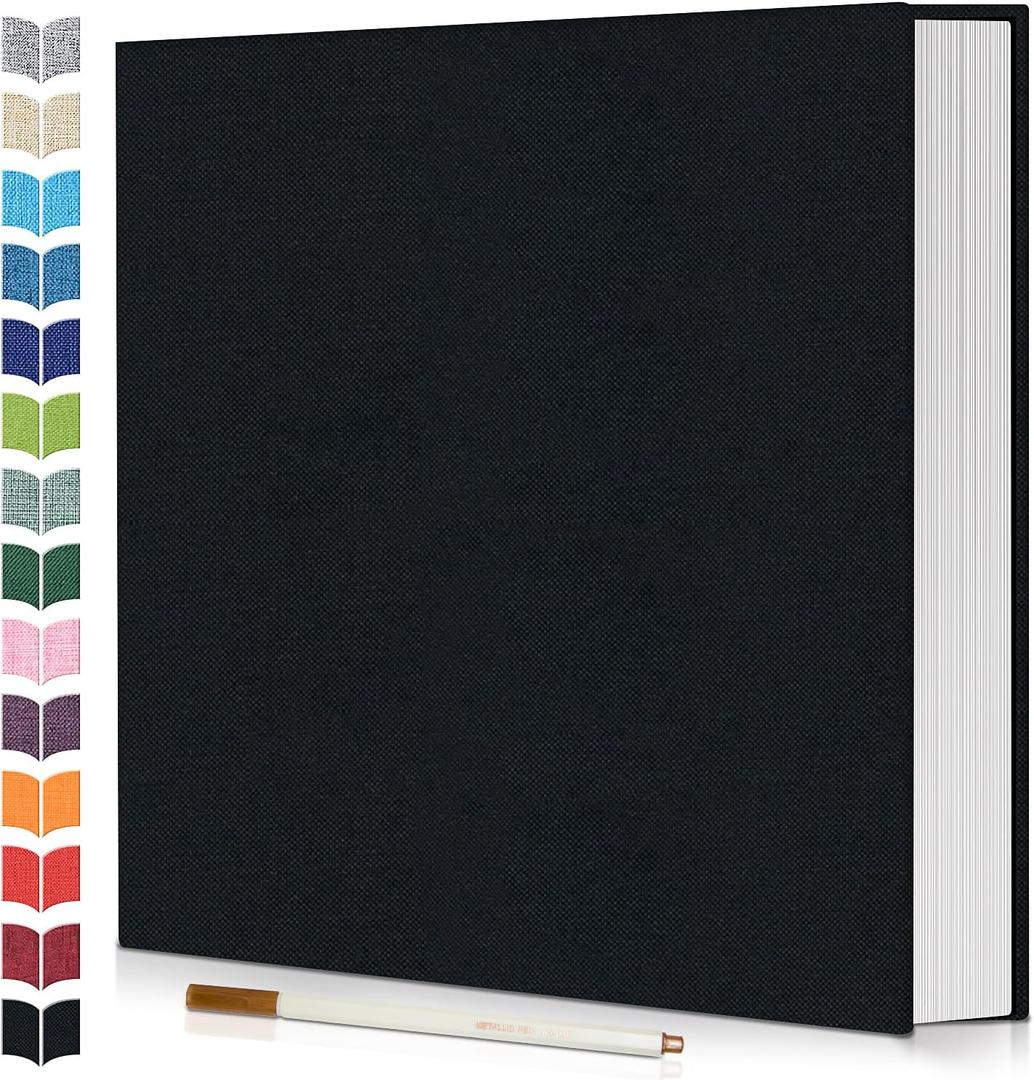 Photo Album Self Adhesive Scrapbook,60 Pages Large Photo Book for 4x6,5x7,8x10 Pictures,DIY Album for Baby Wedding Family Travel Birthday,with Metallic Pen and Scraper (Black)