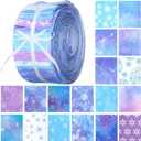 Ganeen 150 Pcs Winter Quilting Fabric Roll 2.56'' Snowflake Fabric Square Jelly Blue Purple Snowflake Patchwork Strips for Christmas Wonderland Decorations DIY Crafts Sewing Handmade Material